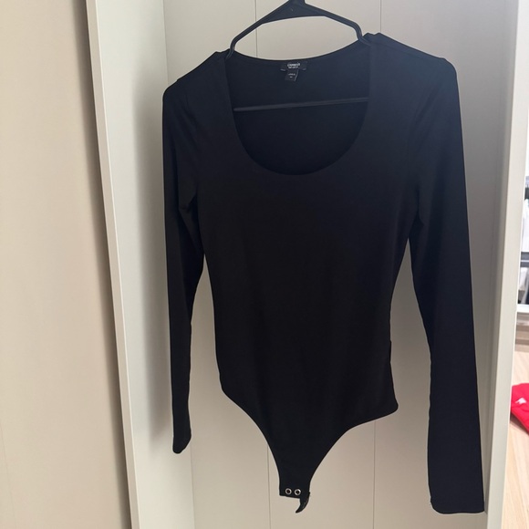 Express Tops - Express Black Long-Sleeve Scoop Neck Bodysuit